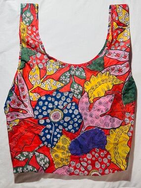 Retro print nylon foldable tote bag